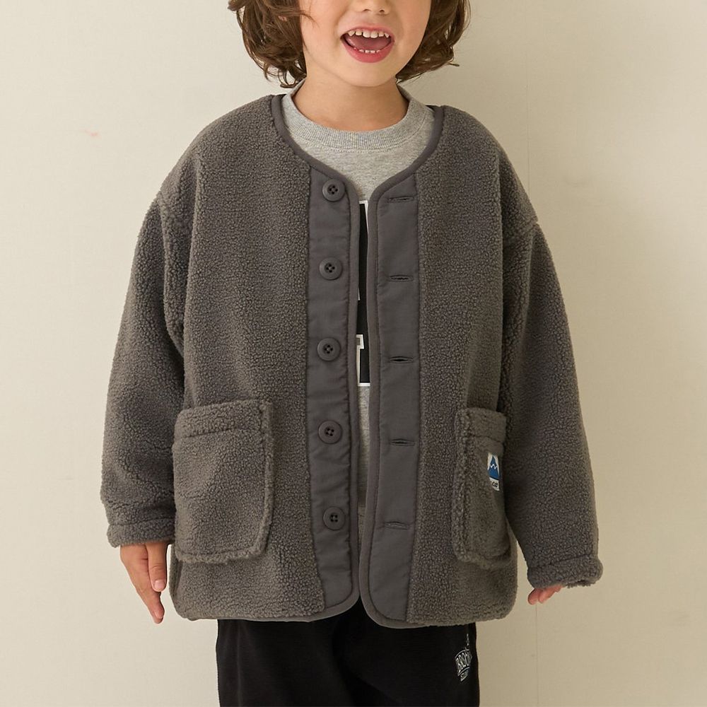 可愛毛毛口袋布勞森保暖外套-炭灰