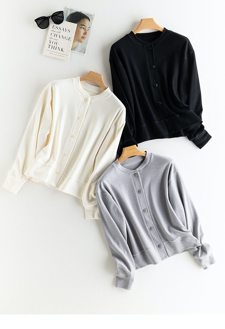 小香風圓領排釦開衫外套-灰色