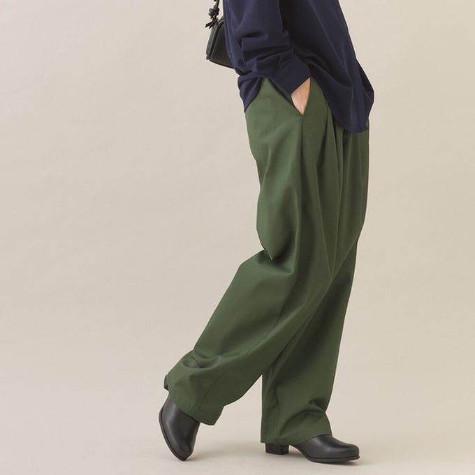 日本 OMNES - 率性感打褶後鬆緊高腰寬褲-咖啡