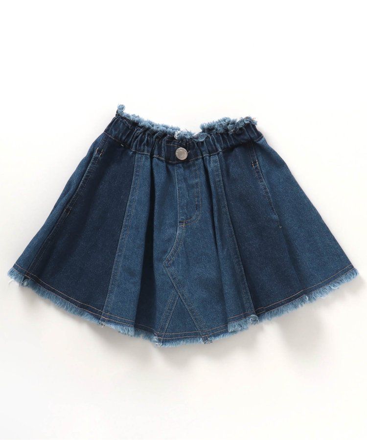 日本 BREEZE - 刷色拼接風及膝牛仔裙-丹寧藍