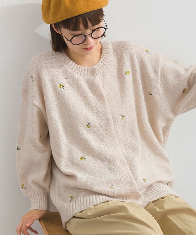 日本 Lupilien - 低調小花刺繡圓領開襟針織外套-灰