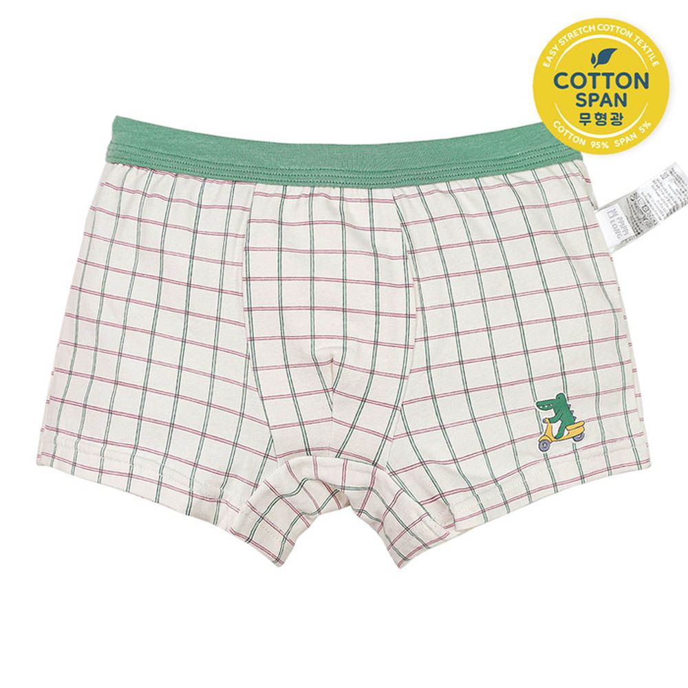 輕柔棉透氣四角褲(男寶)-格紋鱷魚騎車-米