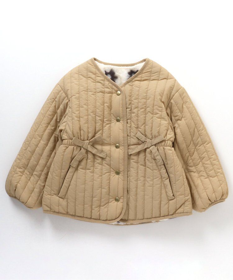 日本 apres les cours - 絎縫束腰氣質金釦雙面穿外套-花朵x淺卡其