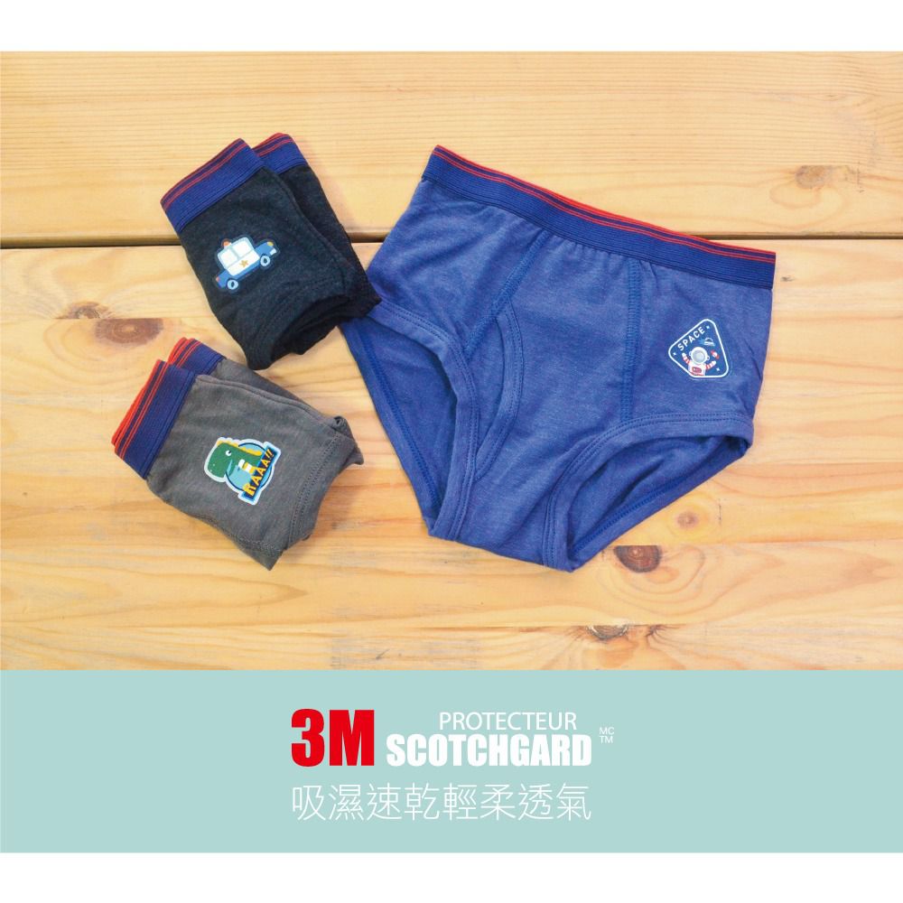 貝柔 Peilou - 天絲棉舒膚平衡童男三角褲-貼布繡-警車-黑