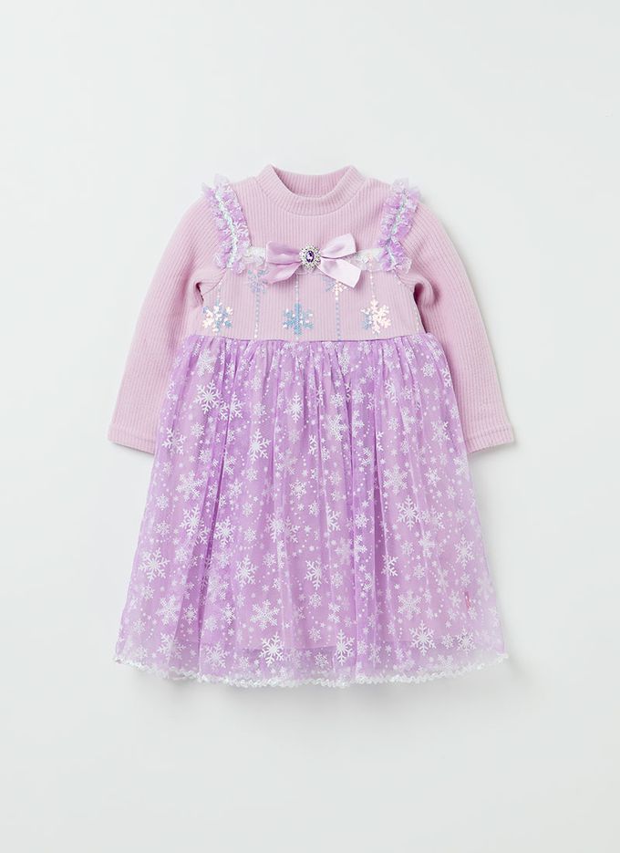 韓國 OZKIZ - 雪花亮片寶石裝飾連身洋裝-粉紫