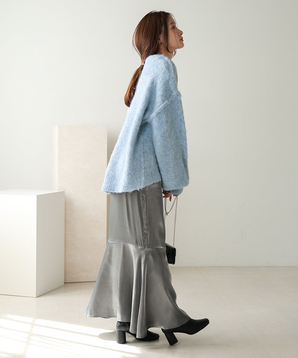 日本 Bab - 澎袖毛海溫柔廓形針織上衣-淺灰