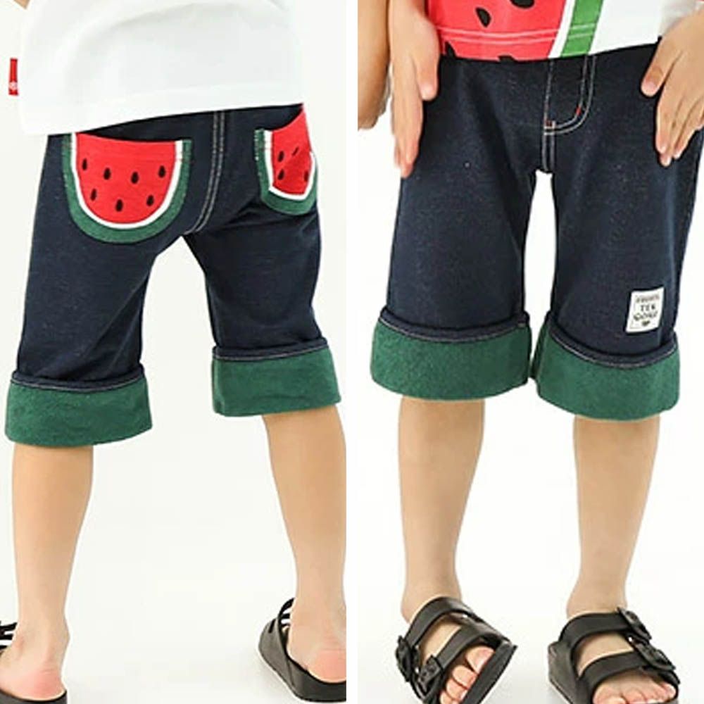 可愛水果口袋反摺造型短褲-西瓜-深藍