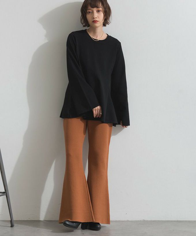 日本 ELENCARE DUE - 成熟傘擺腰線針織長袖上衣-紅