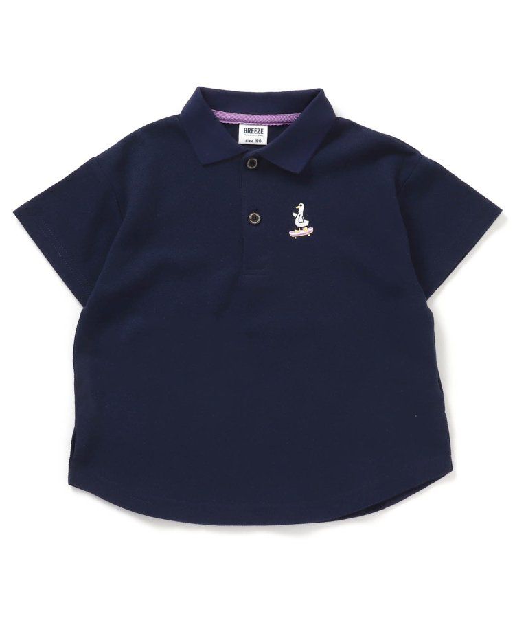 日本 BREEZE - 童趣動物刺繡短袖POLO衫-滑板鴨-深藍