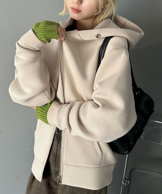 日本 Classical Elf - 厚磅簡約休閒長版連帽外套-黑