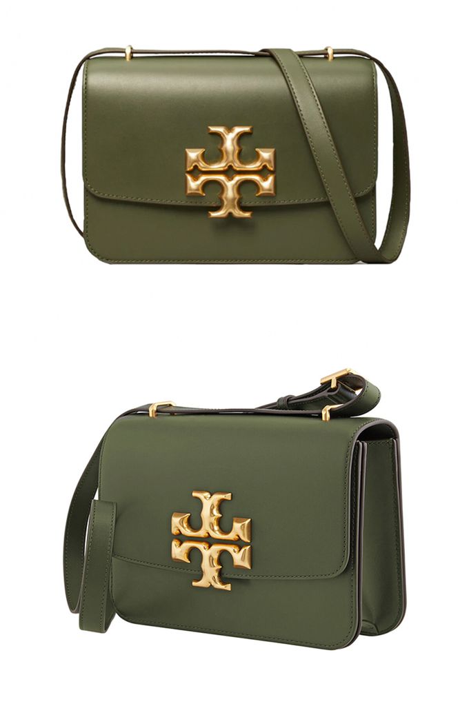 TORY BURCH - 雙T-LOGO皮革翻蓋斜背包 (深綠色)