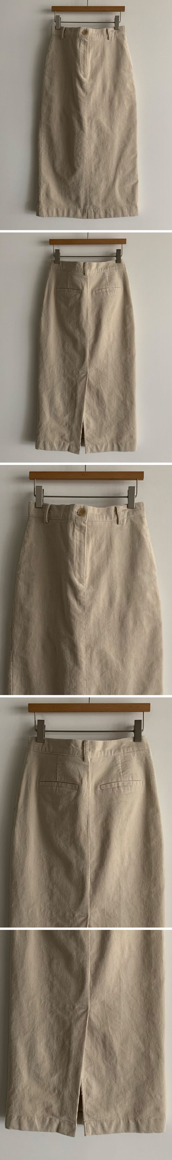 韓國女裝連線 - 薄燈芯絨直筒後開衩中長裙-米白