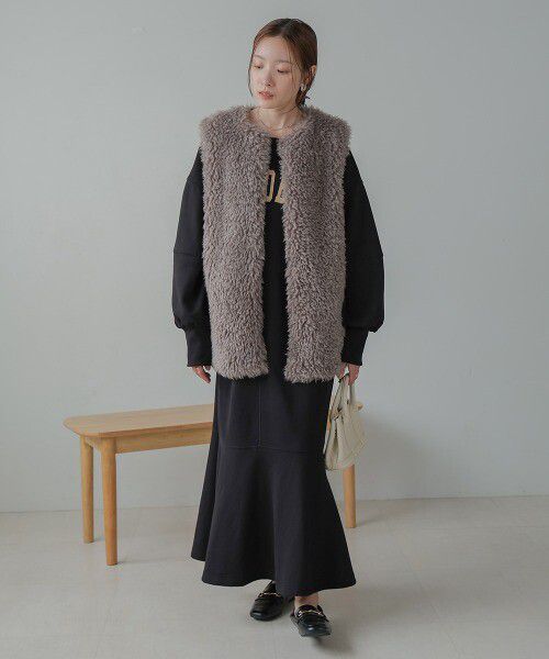 日本 Bab - 2WAY圓領印花魚尾洋裝-摩卡