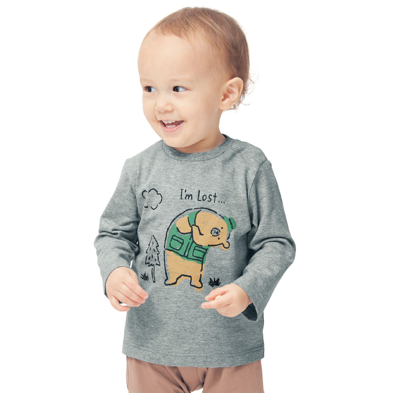 日本千趣會 - (小童)純棉印花長T-料理恐龍-藍