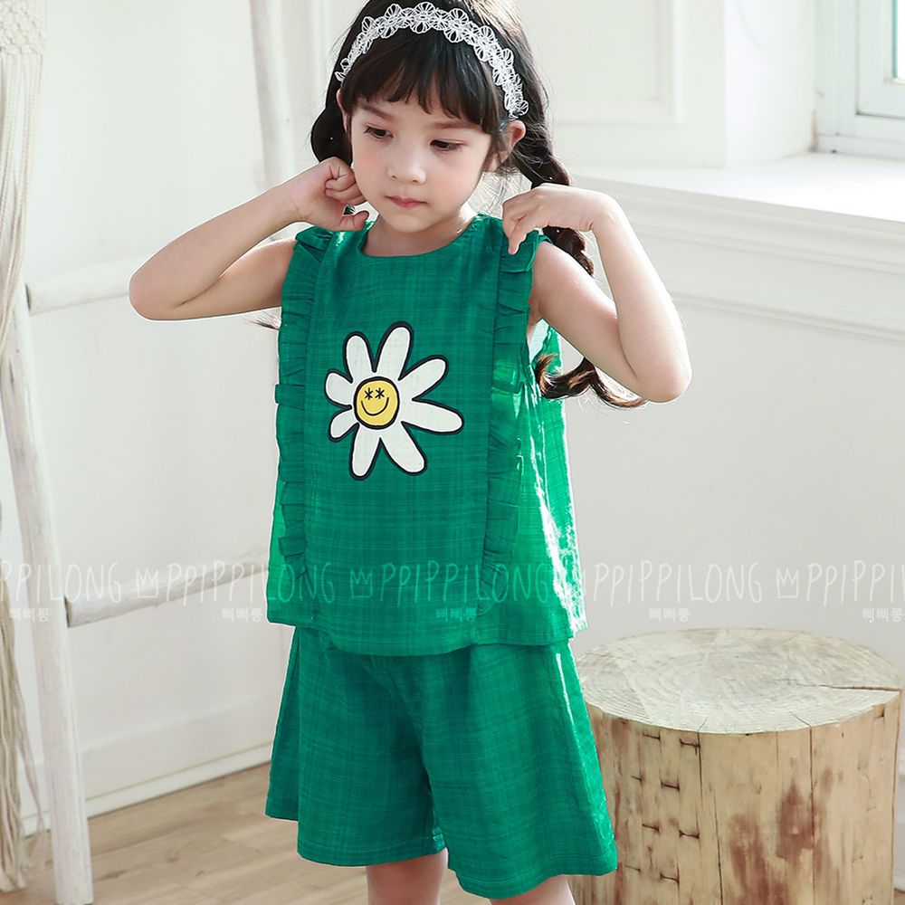韓國 Ppippilong - 棉混紡涼感套裝-微笑花花
