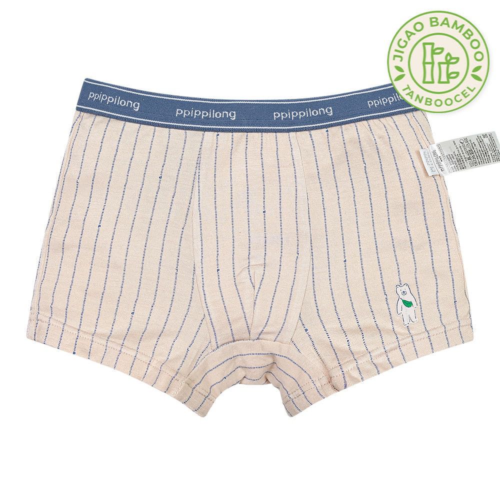 竹纖維抗菌除臭透氣四角褲(男寶)-直紋呆萌熊熊-膚