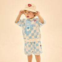 韓國 Care Bears - 聯名款陰雨熊棋盤紋短袖套裝-天藍