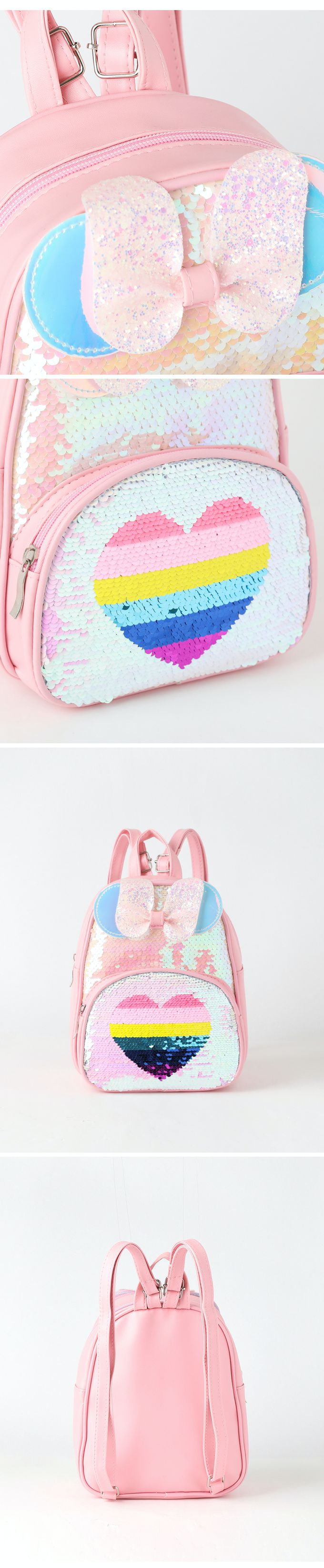 韓國 OZKIZ - 漸變亮片愛心蝴蝶結後背包-粉紅 (FREE)