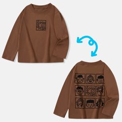 BE TOP - 純棉圓領薄長袖上衣-一起微笑吧-咖色