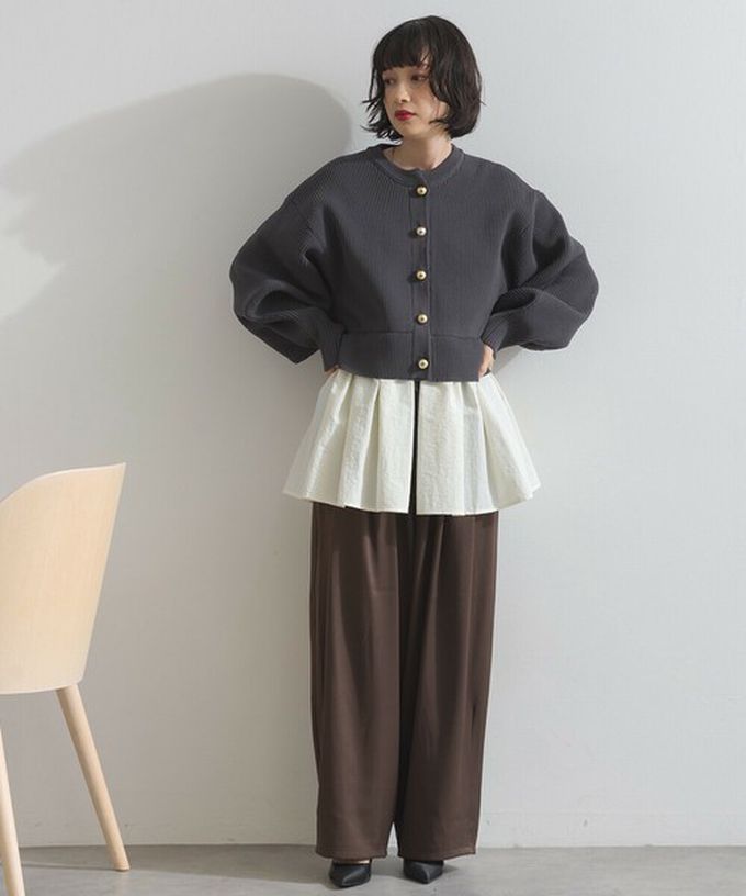 日本 ELENCARE DUE - 羅紋針織美型金扣層次長袖上衣-藍