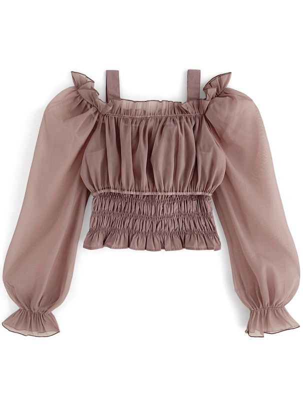 日本 GRL - 2WAY柔美紗拼接糖果袖上衣-黑 (F)