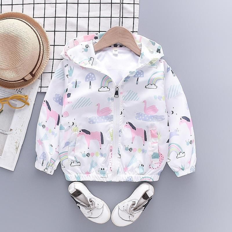 兒童連帽防風外套-星星+彩虹+獨角獸-粉色