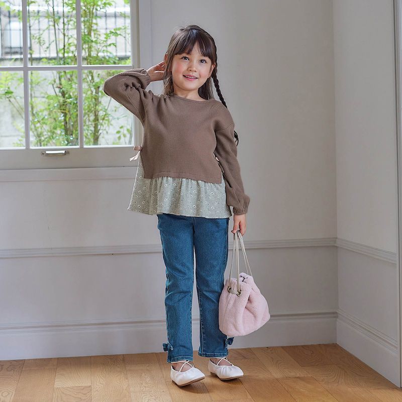 日本千趣會 - GITA 甜美華夫格假二件長袖上衣-象牙白x水玉