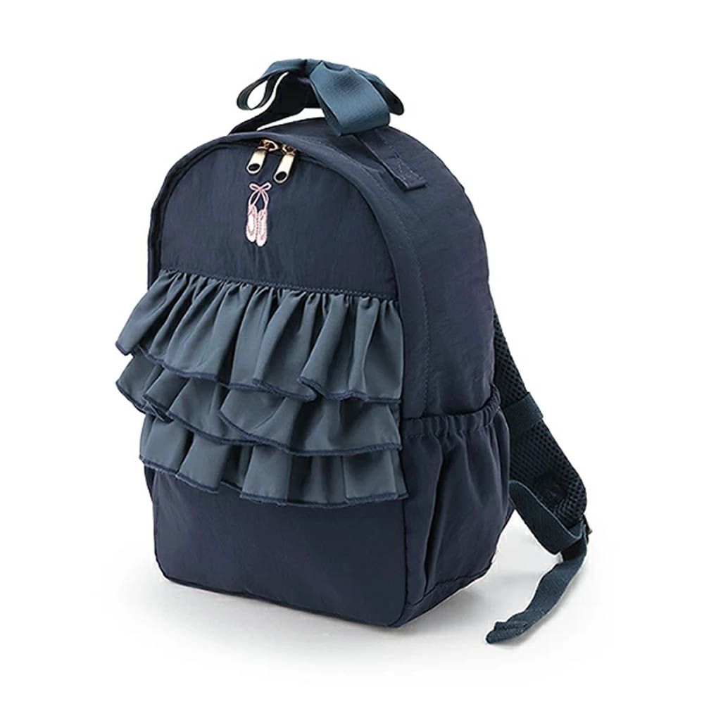 夢幻荷葉邊刺繡後背包／書包-靛藍-F (30x20x10cm)