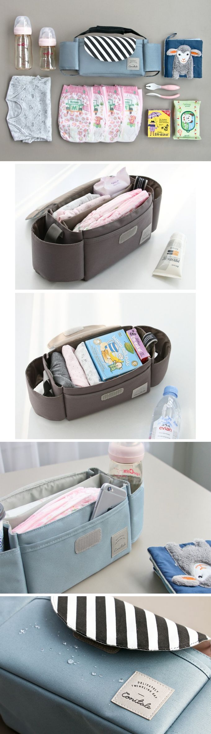 韓國 Conitale - 雙邊杯套掀蓋式推車置物袋-流蘇灰 (35*12*12cm)