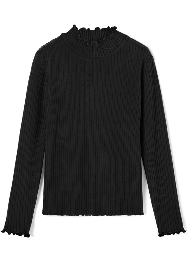 日本 GRL - 百搭木耳領羅紋長袖上衣-白