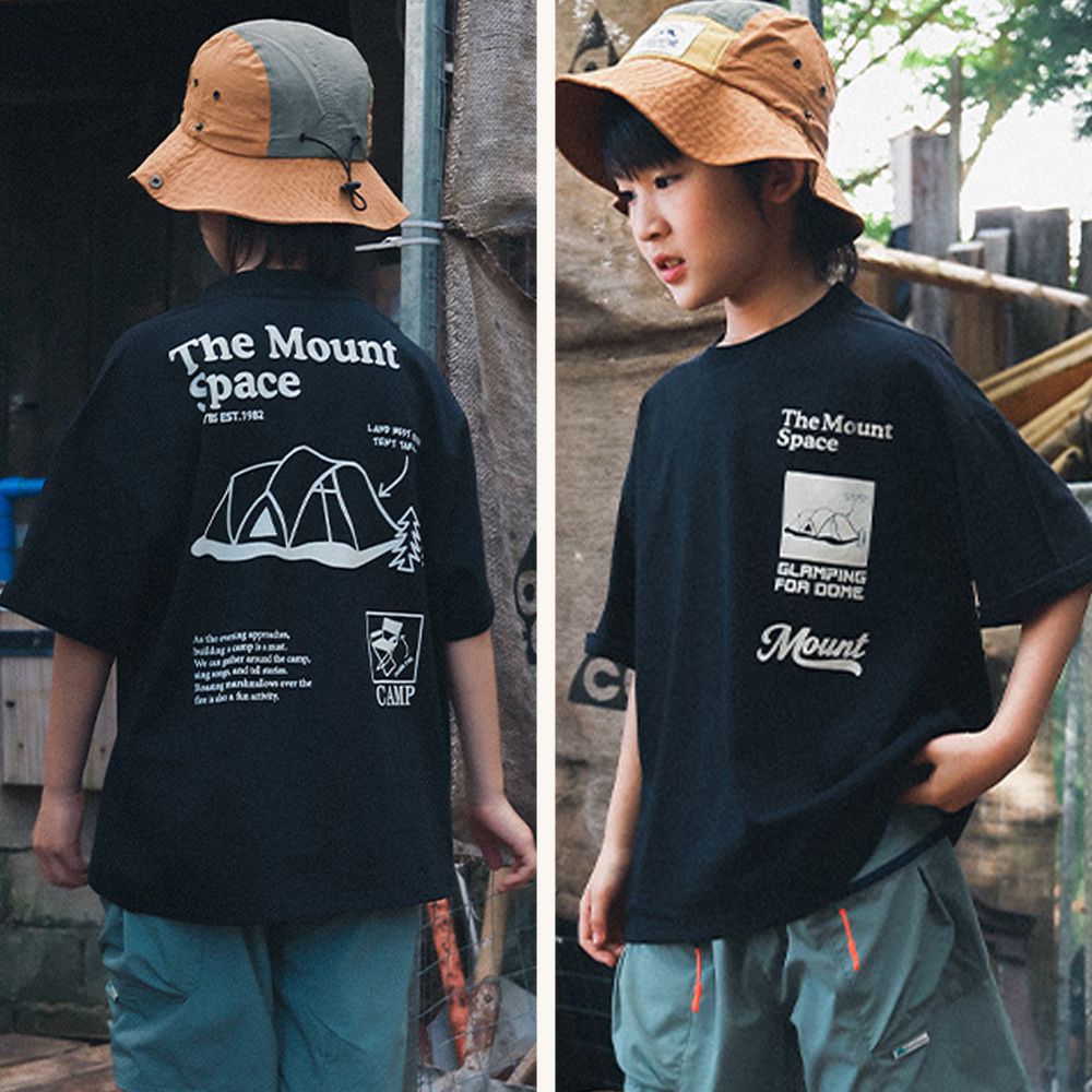 休閒圓領短袖上衣-露營基地-黑色