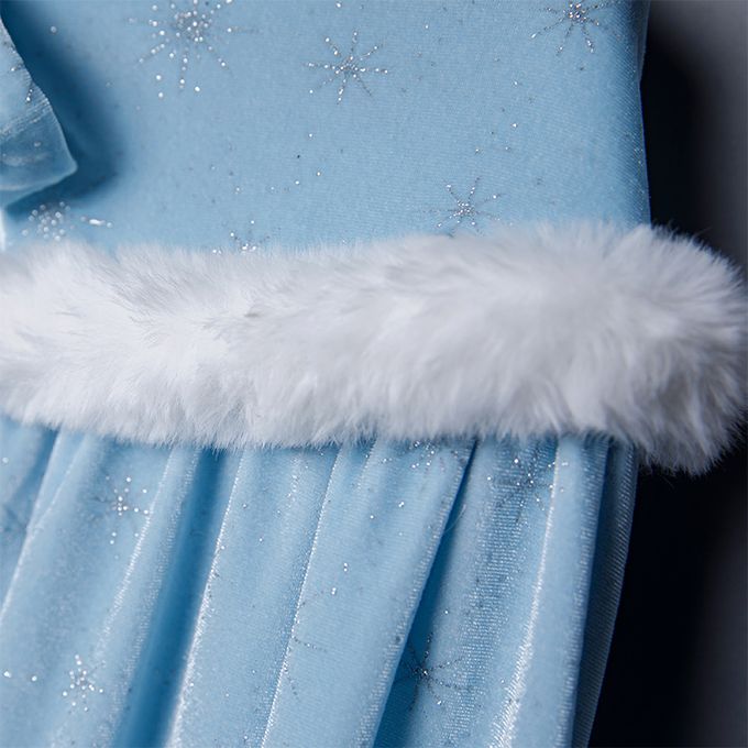 冰雪女王保暖印花斗篷-淺藍色毛領