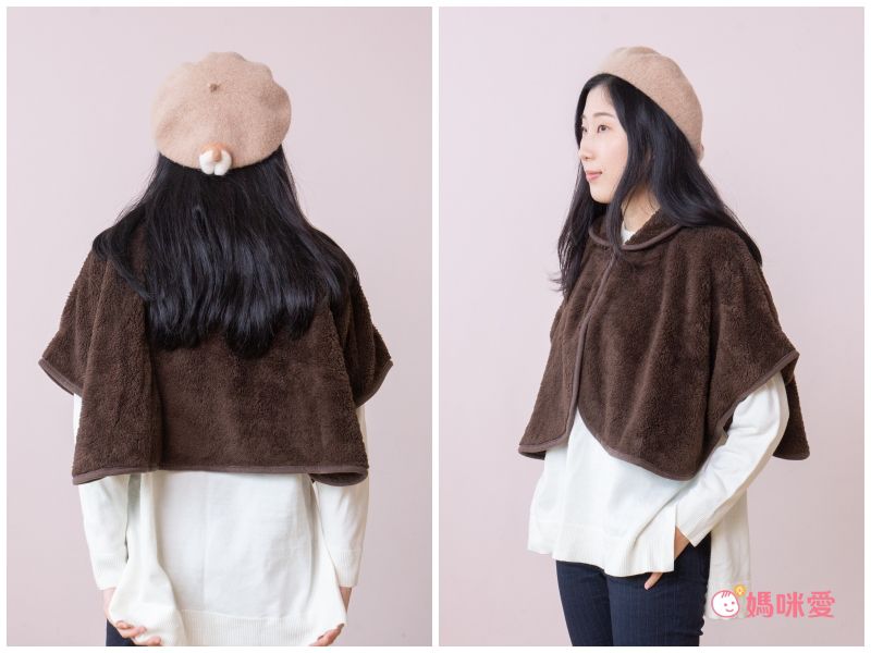 日本 AUBE - 毛茸茸保暖披肩斗篷(親子通用款)-水藍