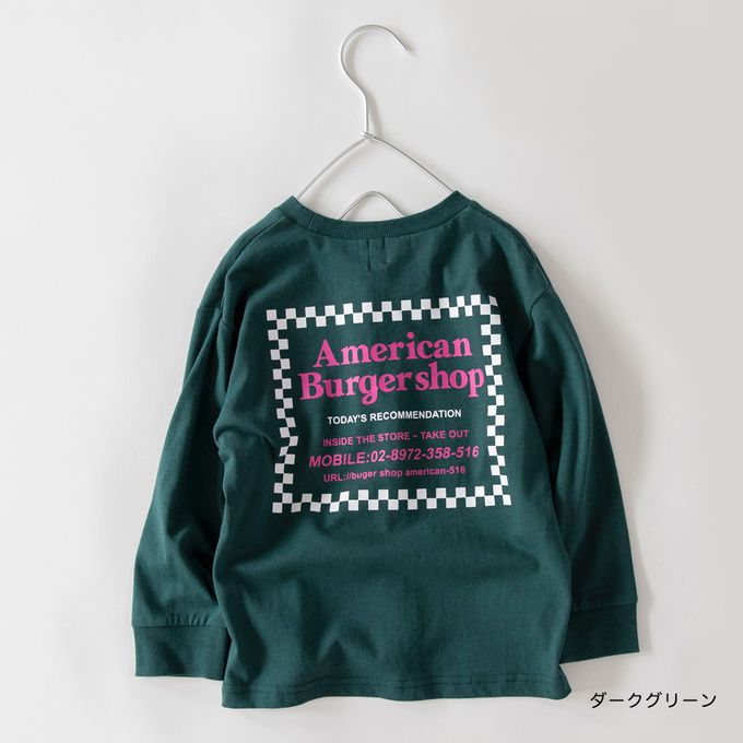 日本 BRANSHES - 100%棉 街頭印花長袖上衣-漢堡-白