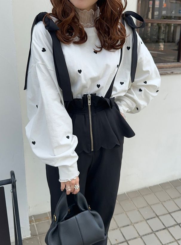 日本 GRL - 甜美愛心刺繡大學T-白 (F)