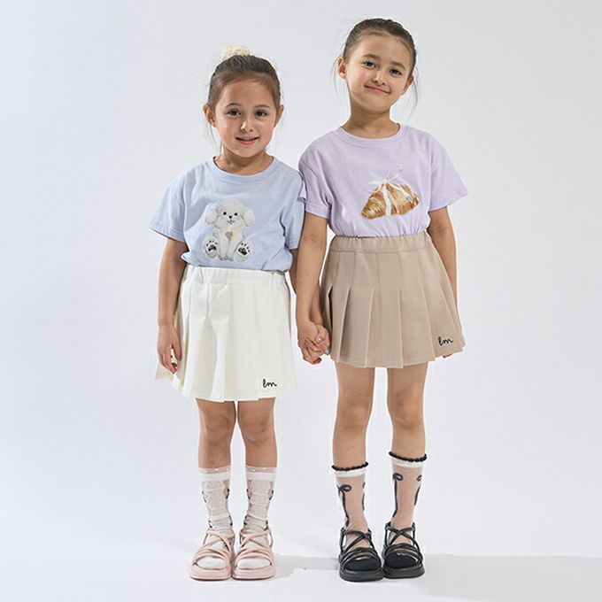 日本 Lycee mine - 100%棉 甜蜜印花短袖上衣-白色小狗-淺藍