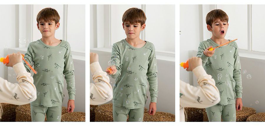 韓國 Mavarm Organic - 莫代爾/有機棉20支混紡長袖家居服-綠色恐龍