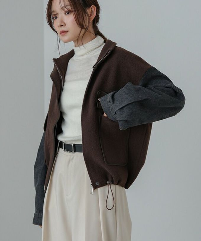 日本 Bab - 俐落簡潔丹寧袖拼接夾克/外套-黑系