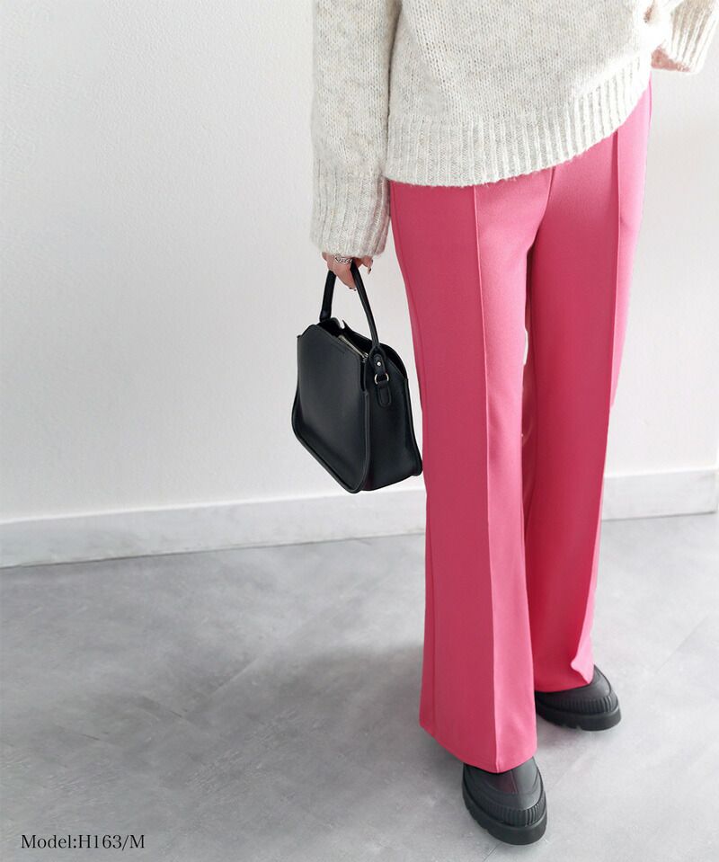 日本 Classical Elf - 絕對美腿打褶時尚微喇叭長褲-深可可