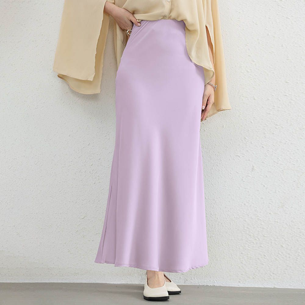 優雅緞面高腰魚尾裙-粉紫色