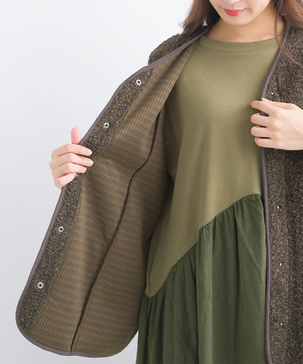 日本女裝代購 - 前後2way大口袋短毛背心-象牙