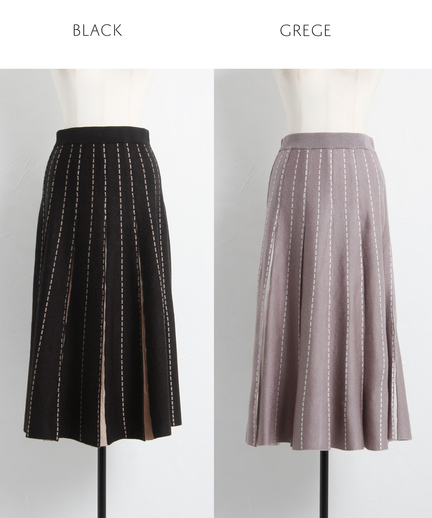 日本 tocco-closet - 低調撞色針織百褶長裙-時尚黑