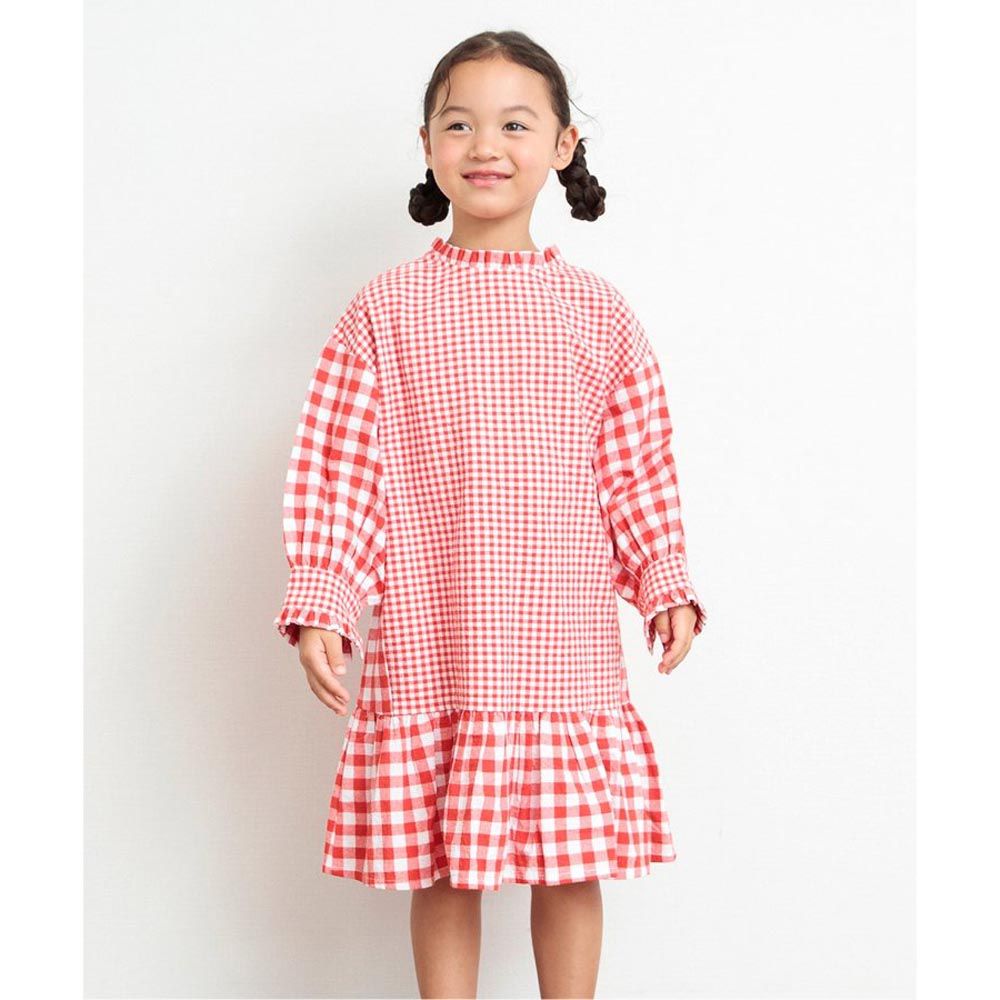 日本 BREEZE - 2Way前後穿可愛感開襟洋裝-紅色格紋