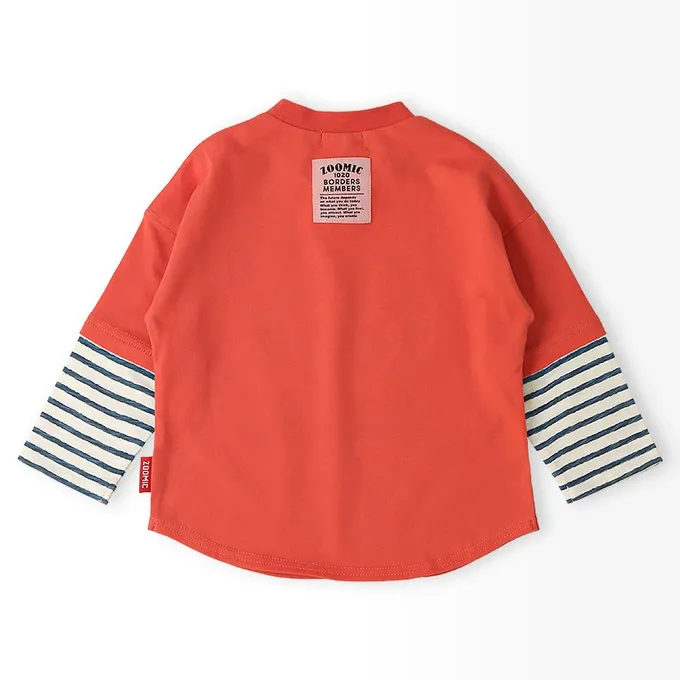 日本 ZOOLAND - 丹寧風小熊長袖上衣-假二件袖-炭黑