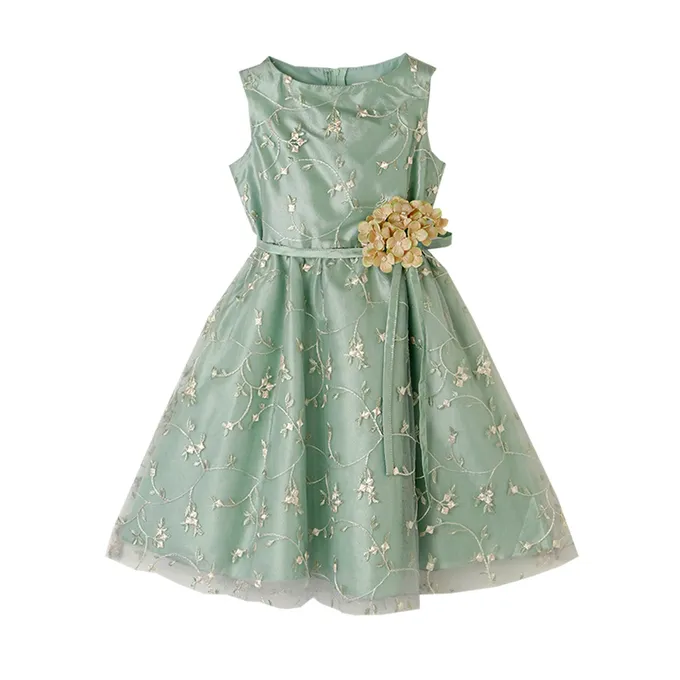 日本 Catherine Cottage - 精緻花朵刺繡薄紗洋裝/小禮服-附繡球花別針-海軍藍