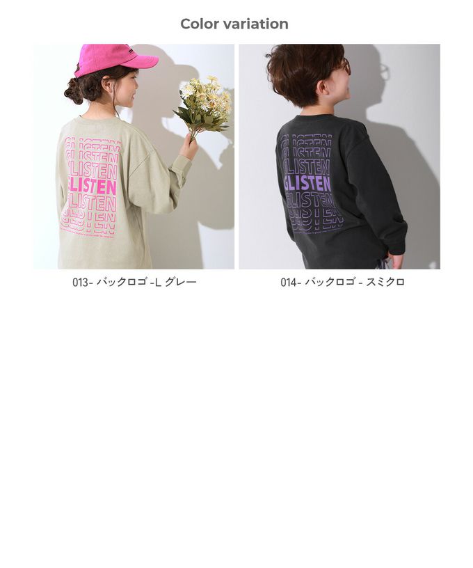 日本 devirock - 100%棉 落肩印花長袖T恤-斜體標語-淺灰