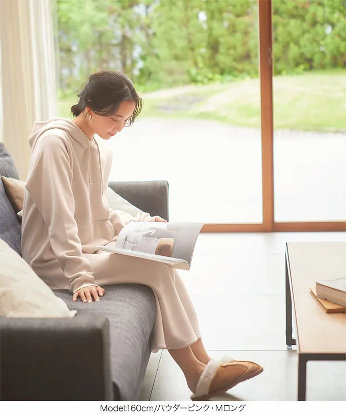 日本 Kobe Lettuce - 極上溫暖 裏起毛修身帽T長袖洋裝-黑