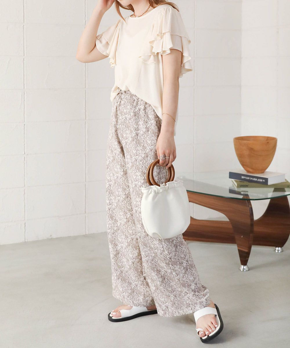 日本 Bab - 後綁帶浪漫荷葉袖上衣-淺綠