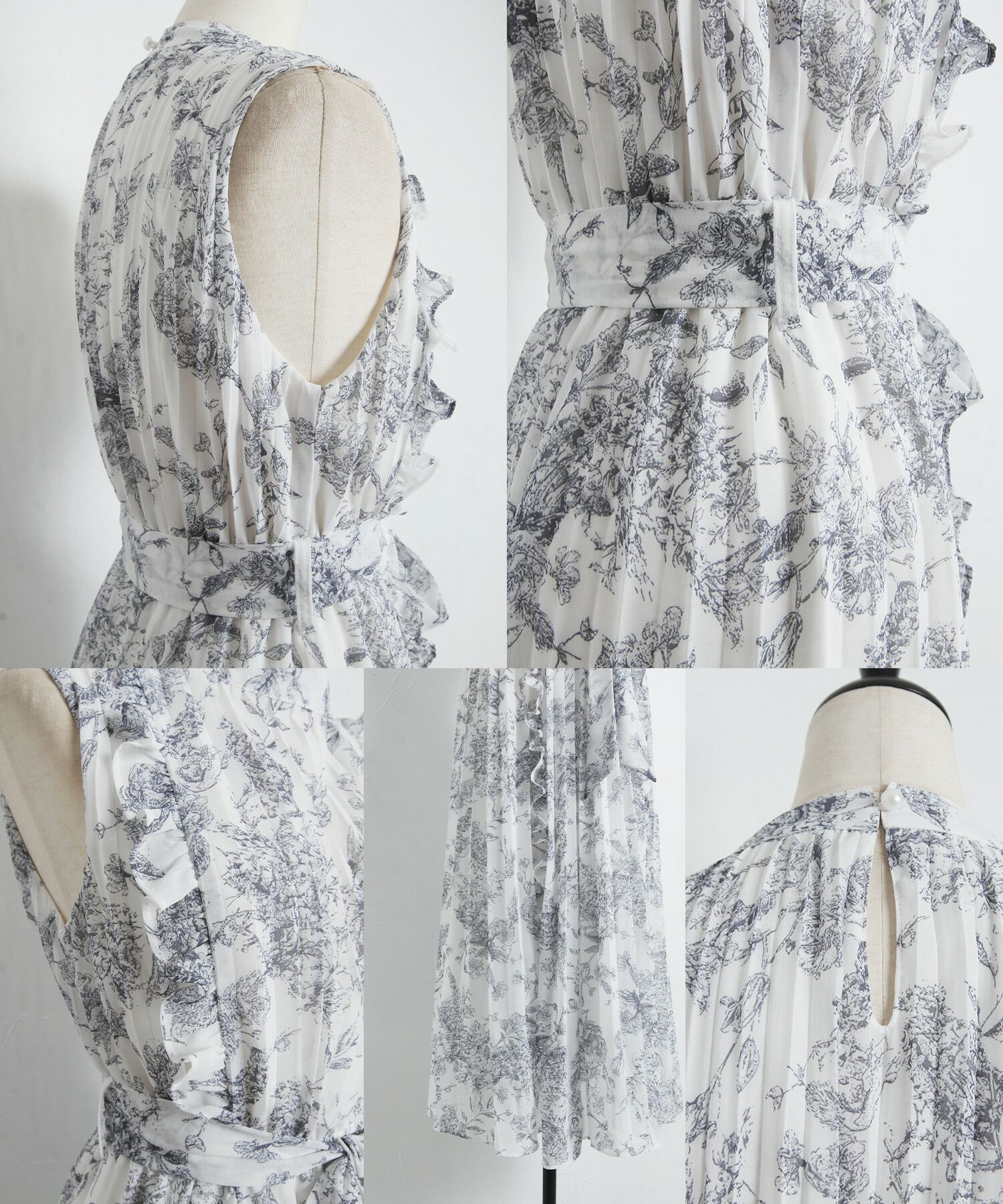 日本 tocco-closet - 波浪百褶綁帶雪紡洋裝-氣質杏