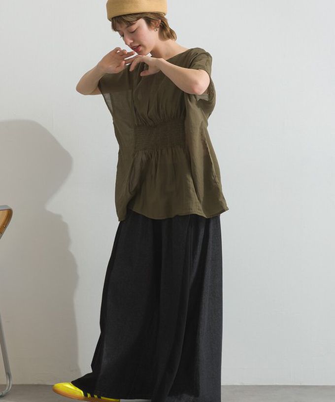 日本 Lupilien - 印度棉 人字紋清爽飄逸瘦腰短袖上衣-象牙白